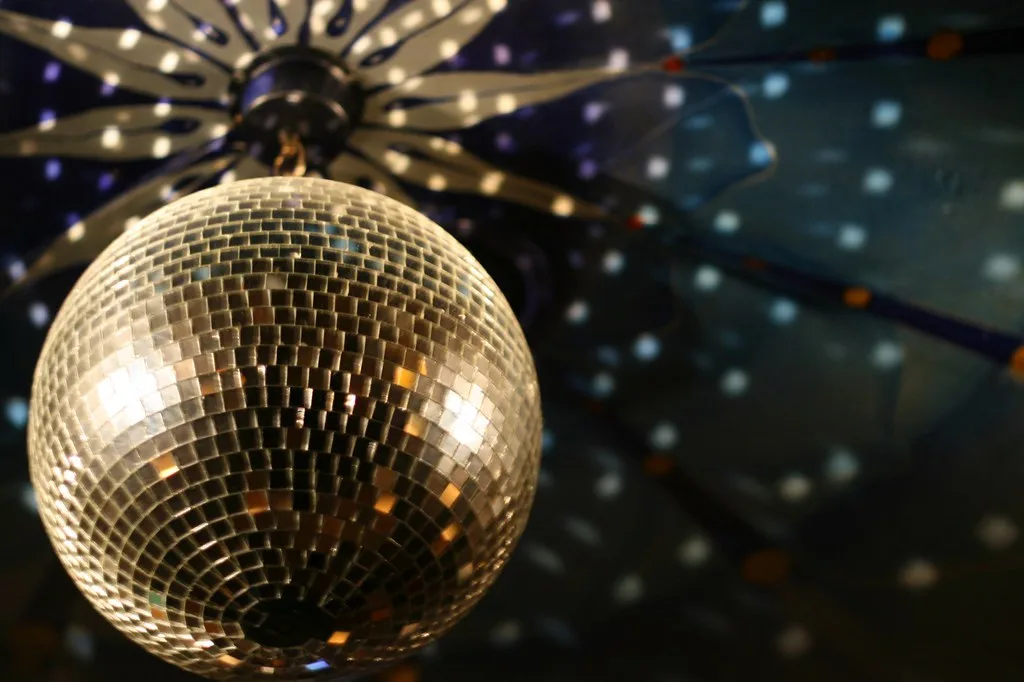 Mirror ball reflecting spots of light