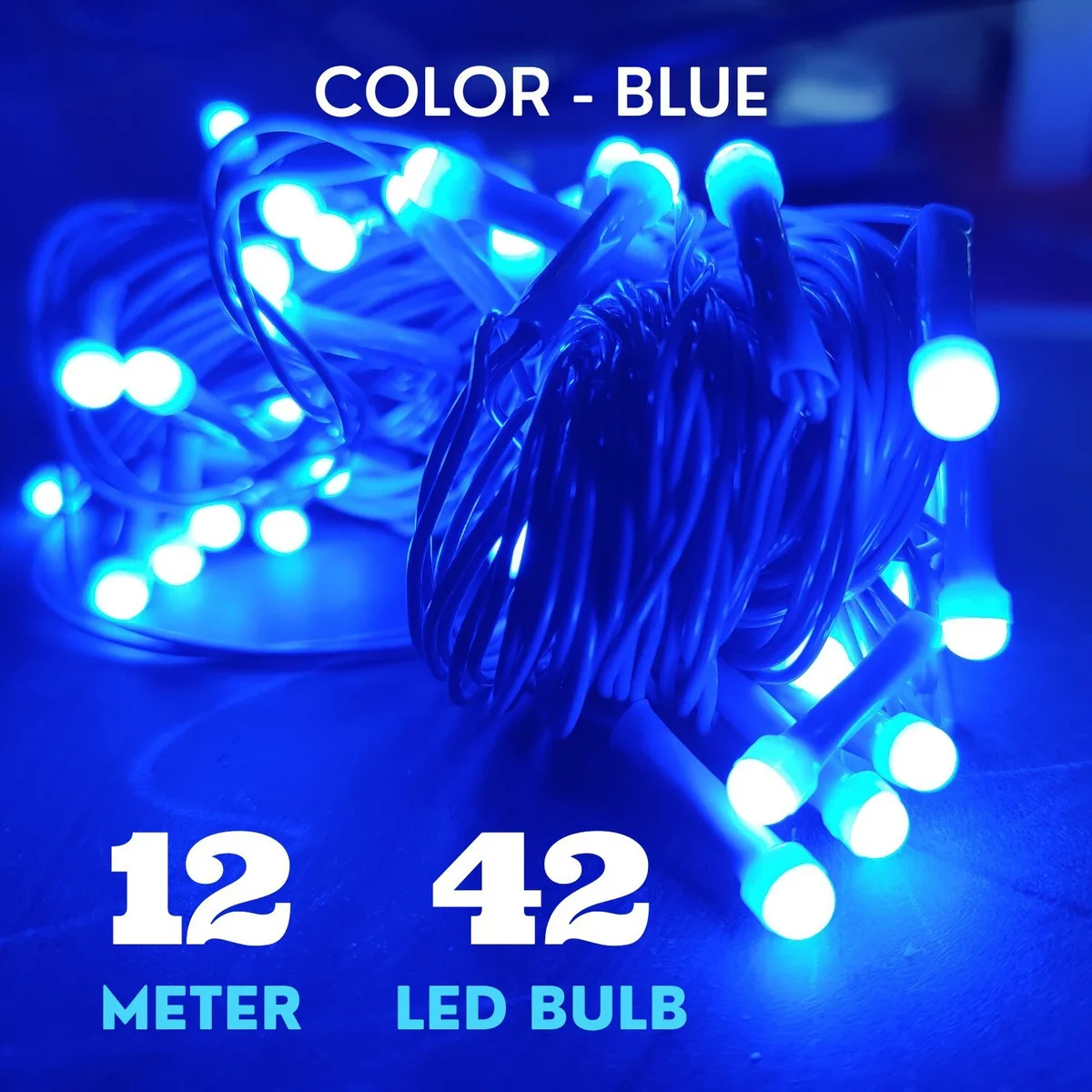 TurboTraders 42 LEDs 12 m Blue Steady String Rice Lights