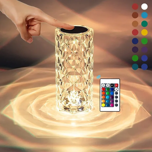 TurboTraders USB Rechargeable 16 Color Changing Rose Diamond Table Night Lamp