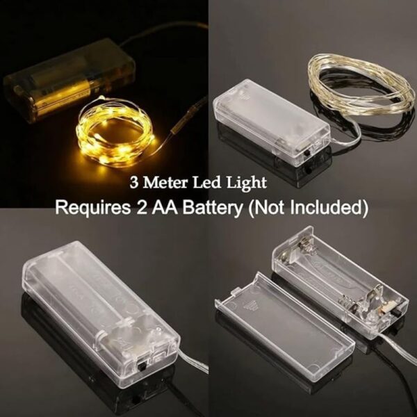 2AA Battery Powered Copper String Decorative LED Fairy Lights Warm White, 3 Meters, 30 LED's - Image 4