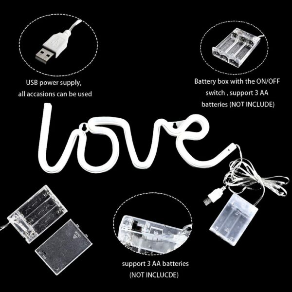 Love Neon Signs Light LED Neon Art Decorative (USB+Battery Powered, Warm White) - Image 3