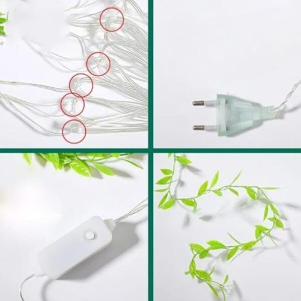 Artificial Leaf Curtain Lights – 200 LED Warm White Fairy String Lights, 3x1m - Image 4