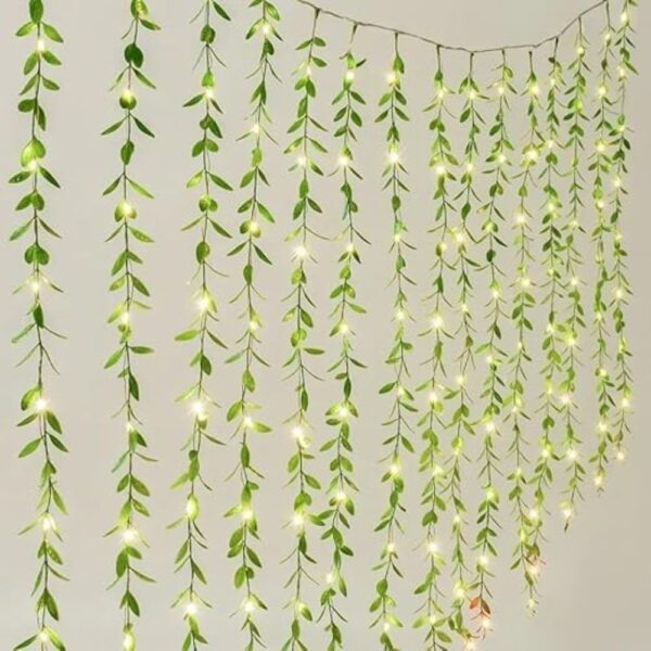 Artificial Leaf Curtain Lights – 200 LED Warm White Fairy String Lights, 3x1m - Image 5