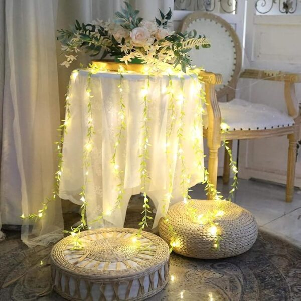 Artificial Leaf Curtain Lights – 200 LED Warm White Fairy String Lights, 3x1m - Image 6