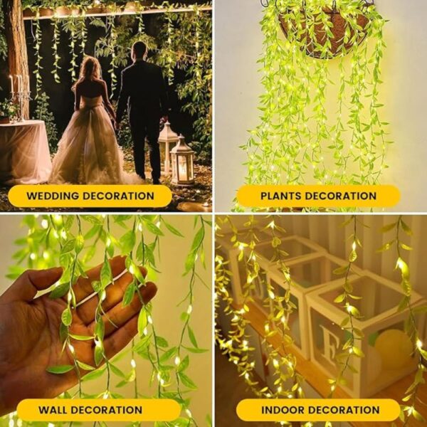 Artificial Leaf Curtain Lights – 200 LED Warm White Fairy String Lights, 3x1m - Image 7