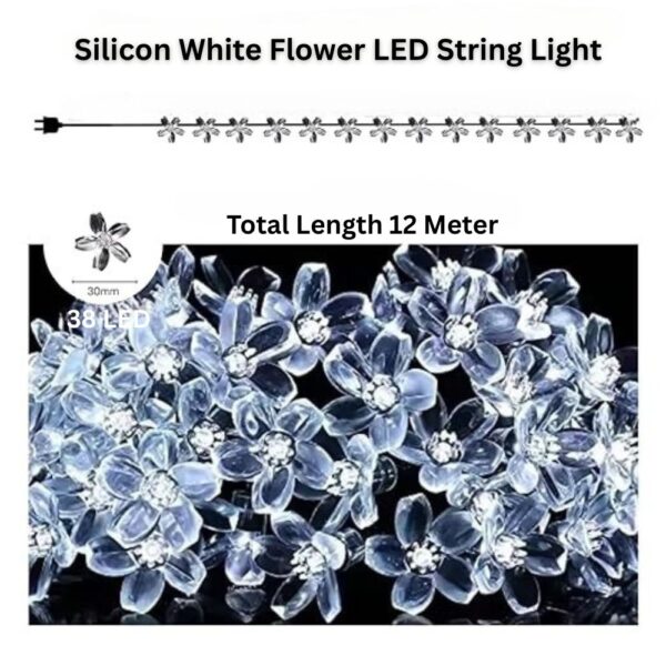 38 LED, 12 Meter Silicone Flower Fairy String Lights – White Decorative Series Lights - Image 4